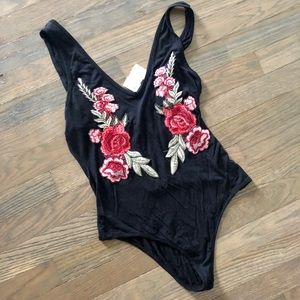 Black Body Suit with Roses- M Never worn